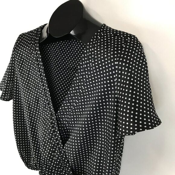 Urban Outfitters Polka Dot Faux Wrap Blouse Women's Medium Cropped Surplice - Picture 4 of 11